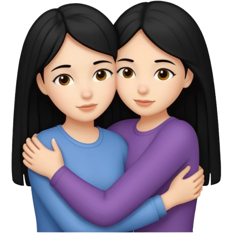 two black haired sisters hug each other  emoji