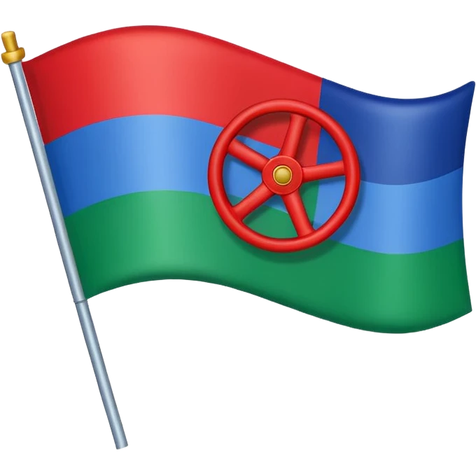 Bandera gitana con rueda roja enel medio i azul arriba dela bandera i verde abajo emoji