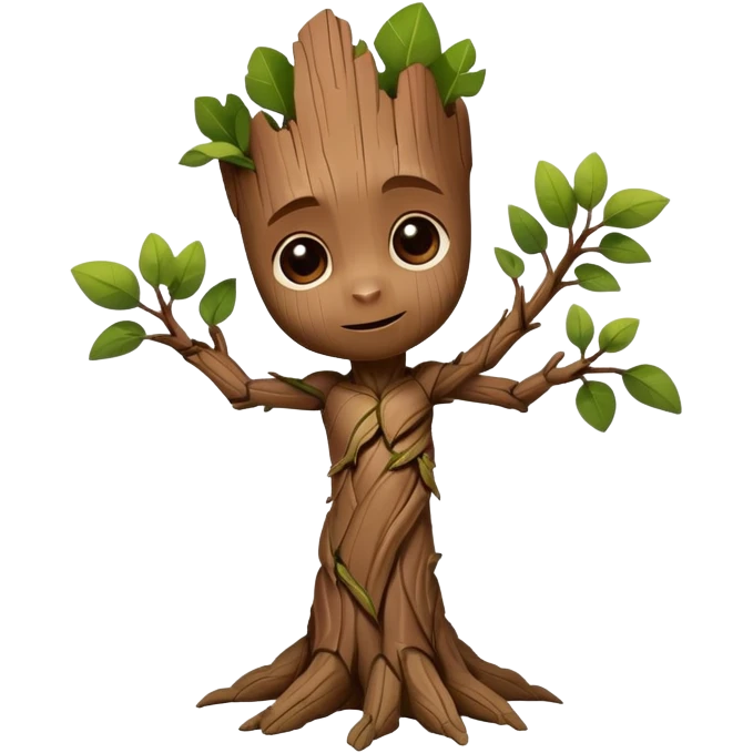 Baby Groot tree character with cute face and tiny arms emoji