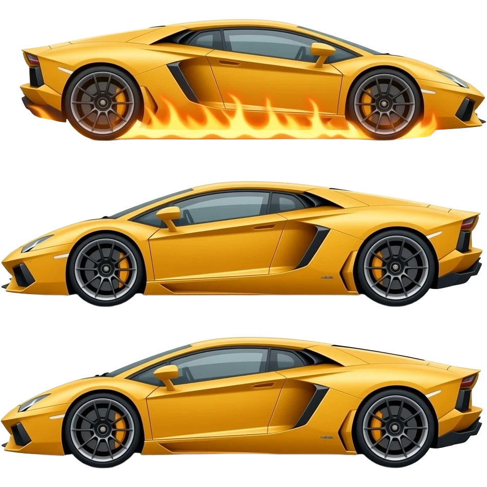 give me side view with motion flame of laborgini from game with shadow  rotate another side align  with straight line emoji