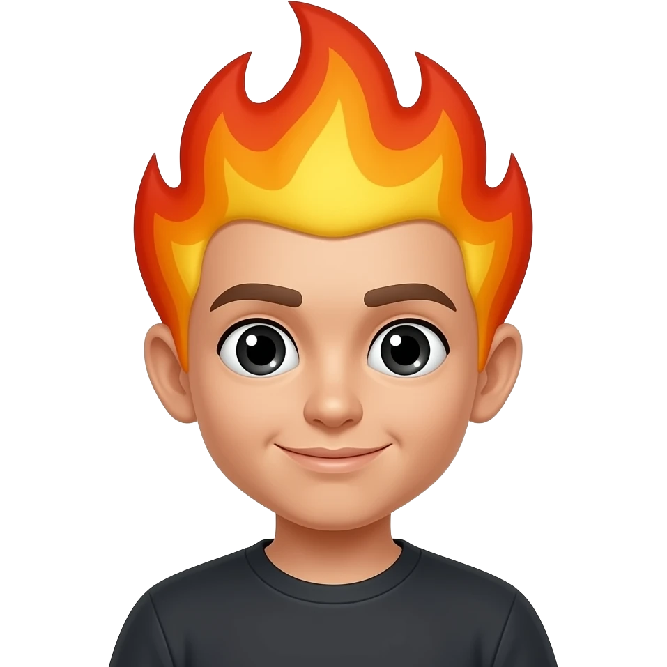 Flame boy with black eye emoji