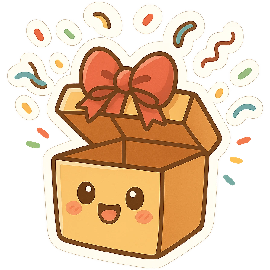 gift emoji, open box with confetti, festive style emoji