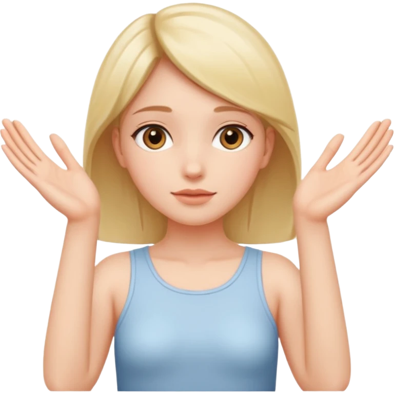 Girl with two hands in front out palms facing upwards and hands in front of her lower emoji
