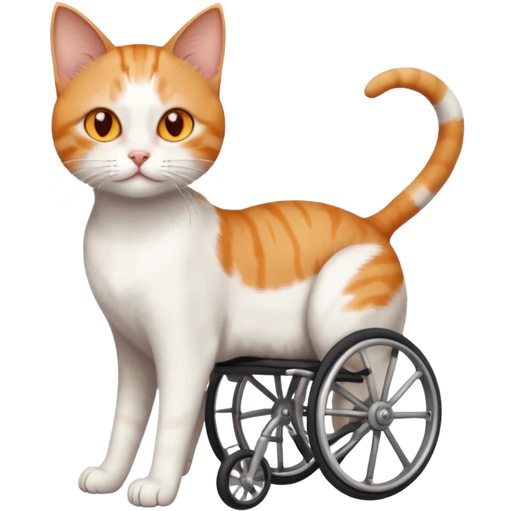 full body small short hair ginger and white cat with orange eyes walking in a wheelchair for cats emoji