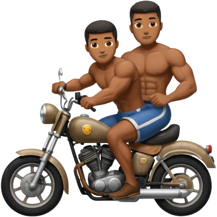 Black big men without shirt riding an old small motorcycle emoji