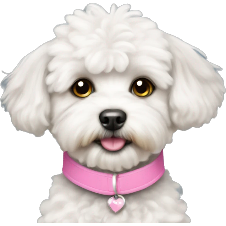 White Maltipoo with pink collar emoji