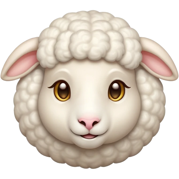 Cinematic Cute Sheep Portrait Emoji, Head tilted playfully and inquisitively, featuring a fluffy, pristine white fleece with soft, perky ears, round, sparkling gentle eyes filled with curiosity, Simplified yet irresistibly adorable features, highly detailed, glowing with a warm, friendly glow, high shine, affectionate and mellow, stylized with a touch of pastoral whimsy, bright and endearing, soft glowing outline, capturing the essence of a mischievous yet loving sheep, so playful it feels like it could graze out of the screen and into your arms! emoji