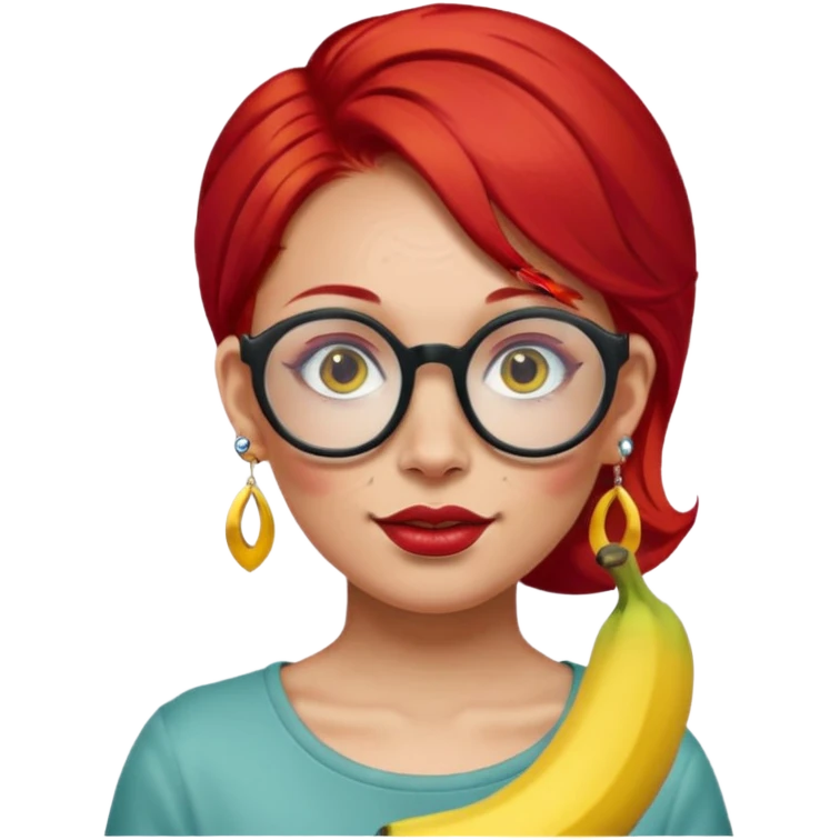 red hair woman with extra  big earring and face tattoed and wearing big banana glasses emoji