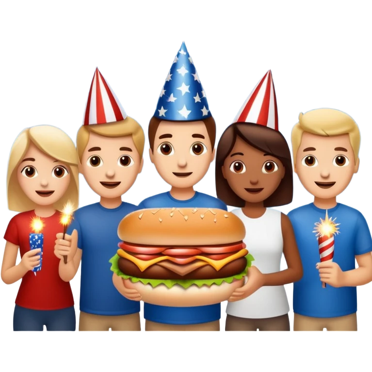 4th of July with fireworks, hotdogs, hamburgers and sparklers emoji