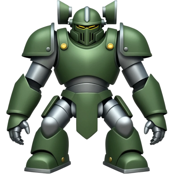 high quality green color military factory, brutal, intimidating, harsh angles, heavy armor emoji