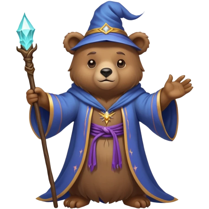 A bear wizard casting a spell with magical staff and flowing robes emoji