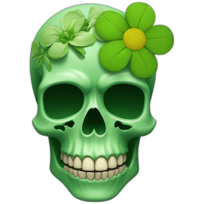 Green skull with flower coming out if the eye socket emoji