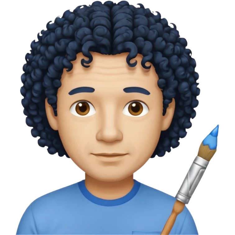 homme 50 ans cheveux frisé noir artiste peintre chemisse bleu emoji