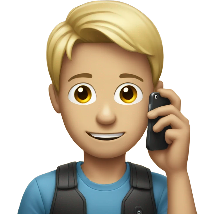 A boy holding a phone who has a big nose emoji