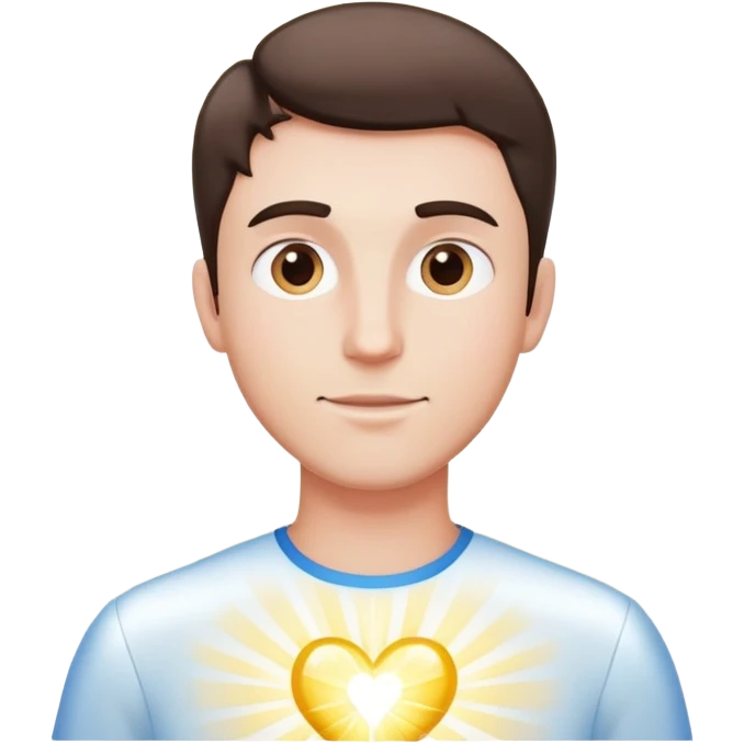 White brunette man standing with rays of light Hearts emoji