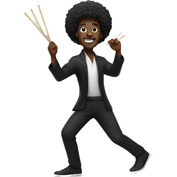 black man with afro holding chopsticks dancing emoji