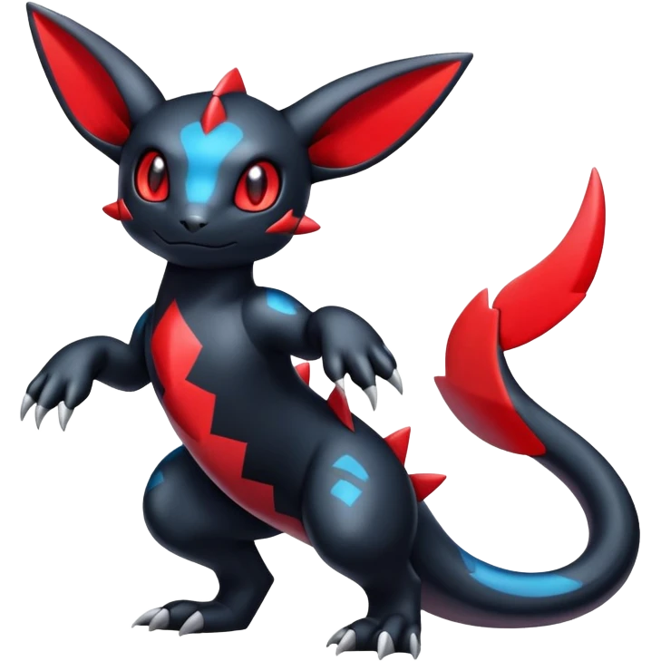 Cute Shiny Guilmon-Salandit-Umbreon-Fakémon-hybrid-creature (full body)  emoji