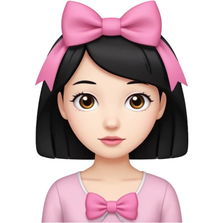 cabelo preto com laço rosa  emoji