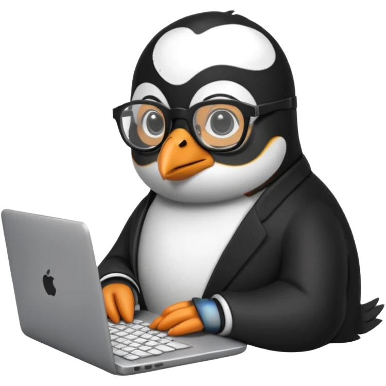 createa nice penguin and using his laptop make it like a developer emoji