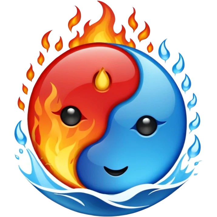 The fire and water emojis are in the form of the yin-yan symbol in front of a completely black background. emoji