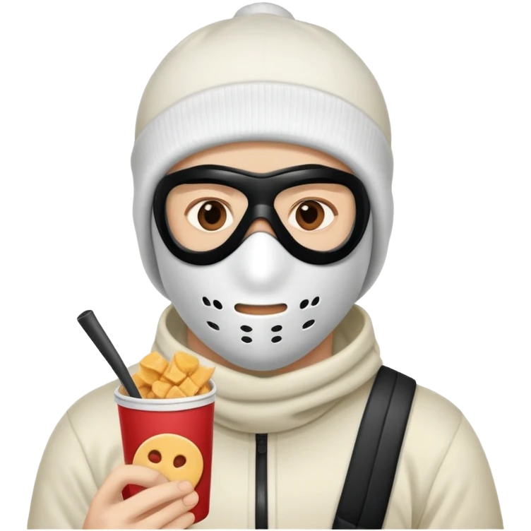 man in ski mask with snacks emoji