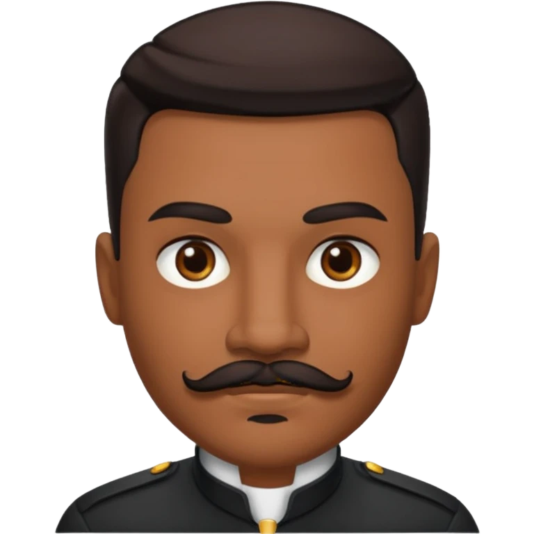 someone with brown hunter eyes, black slicked back hair , great jawline , and a mustache + goatee combo emoji