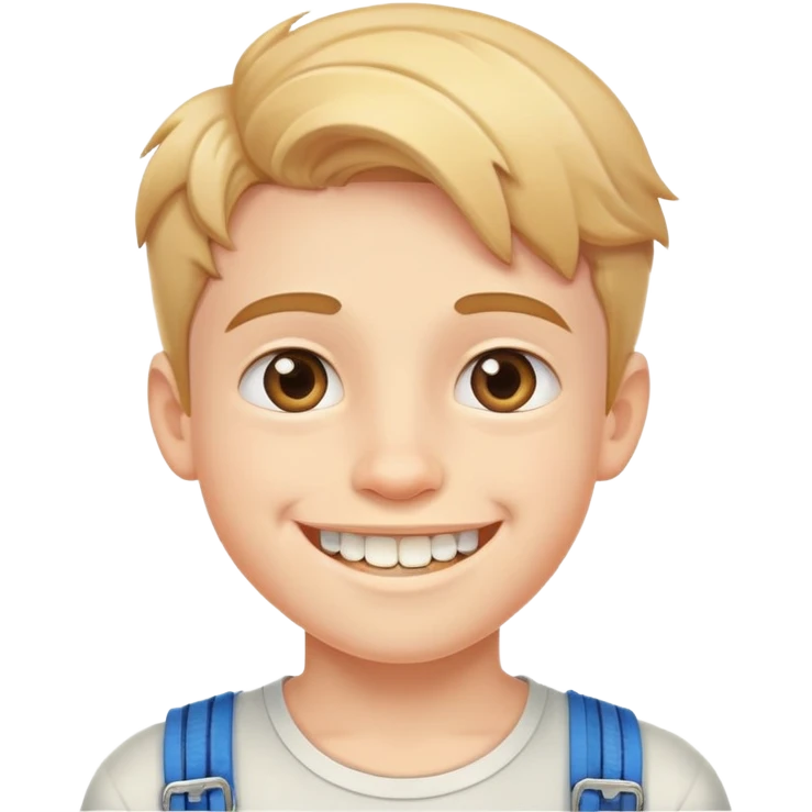 smiling boy looking at viewer with braces emoji
