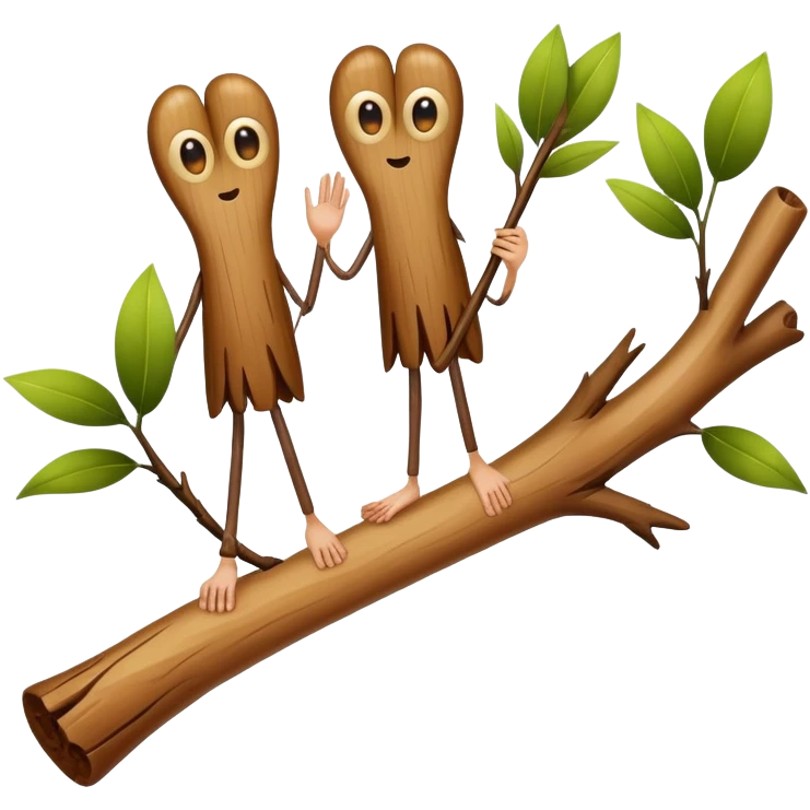 "Create a stick with eyes and 2 human feet holding a branch." emoji