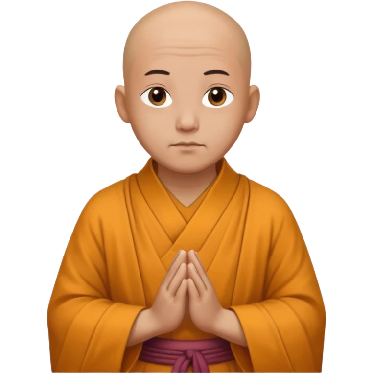 A bald monk wearing traditional robes, calm expression, hands clasped, in a serene setting emoji