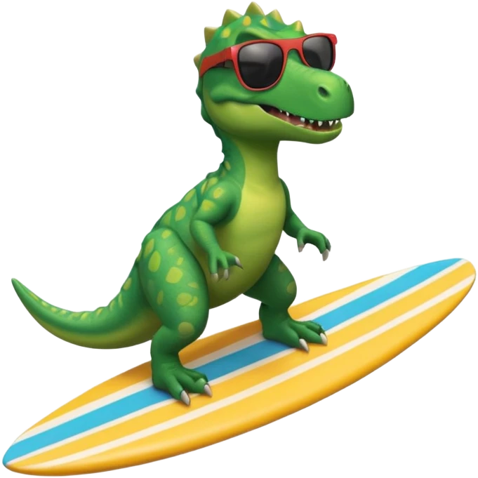 dinosaur riding a surfboard with sunglasses emoji