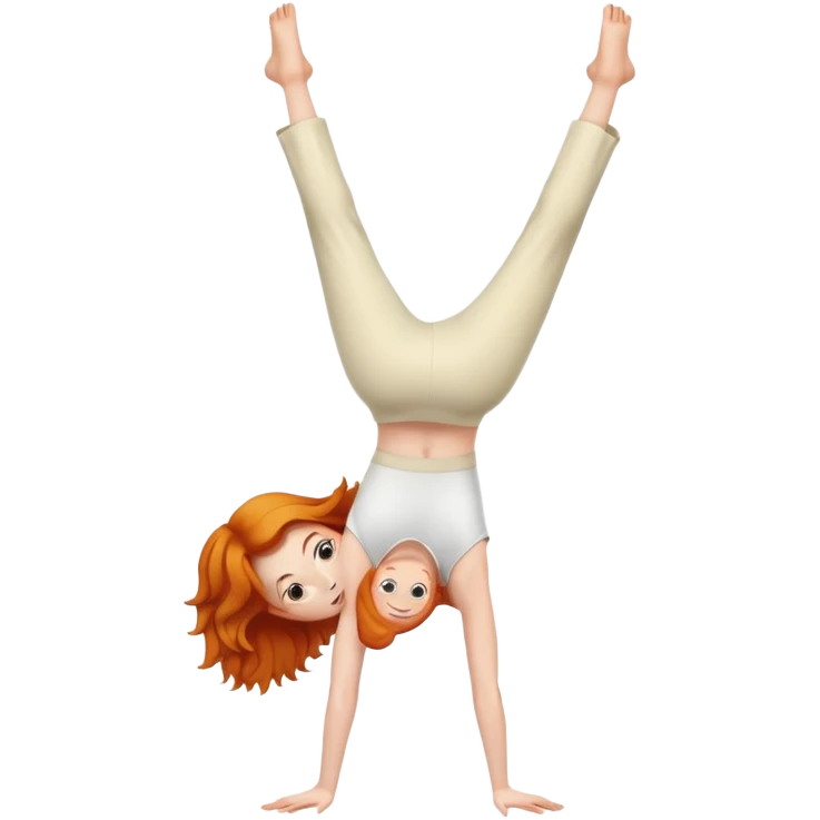 Ginger Girl handstand in cream pants emoji