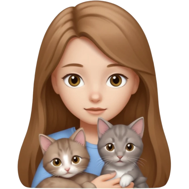 a light brown long hair with grey eyes girl and grey kitten emoji