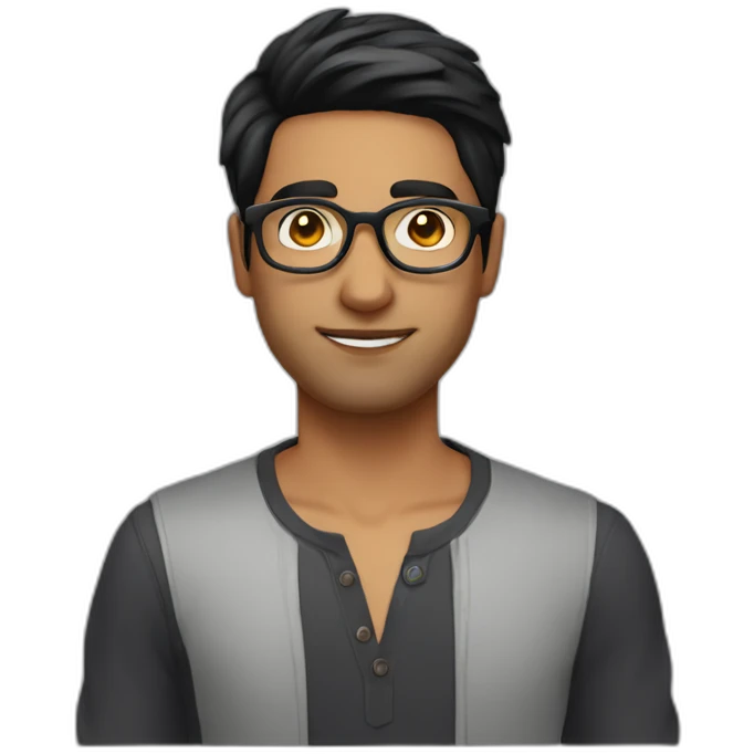indian guy with fair skin with straight hair with round fully circular glasses black eyes black hair emoji