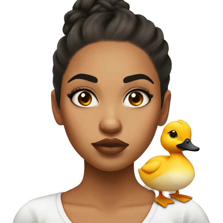 Mixed girl with a big big bun she looks mean and she’s taking a selfie making a duck face emoji