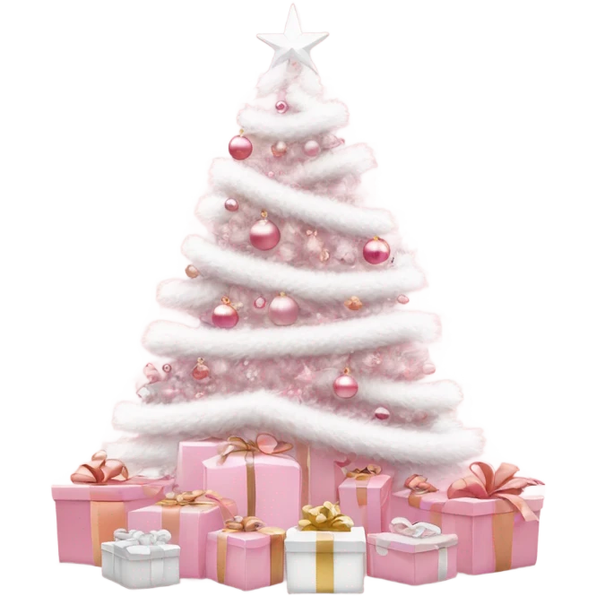 Light pink Christmas gifts under a white Christmas tree  emoji
