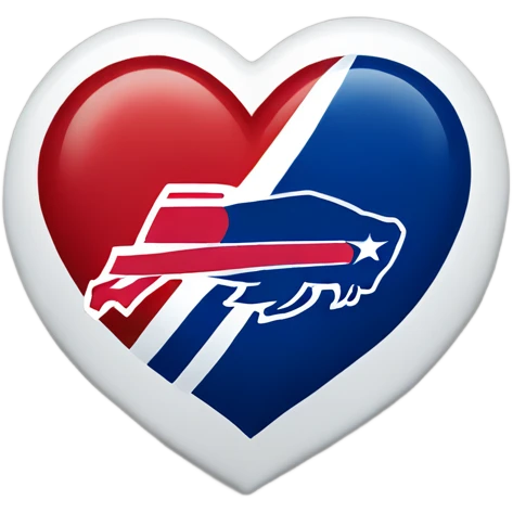One solid Heart emoji with nothing outside of it with 3 colors, blue border outside, red heart inside, smaller white heart inside of that, with the nfl Buffalo bills in the middle  emoji