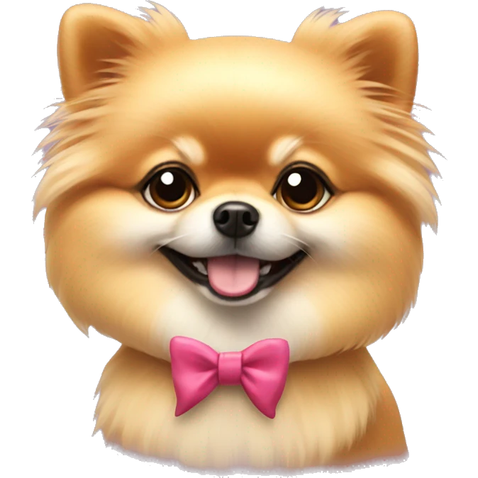 Pomeranian with a bow around its neck emoji