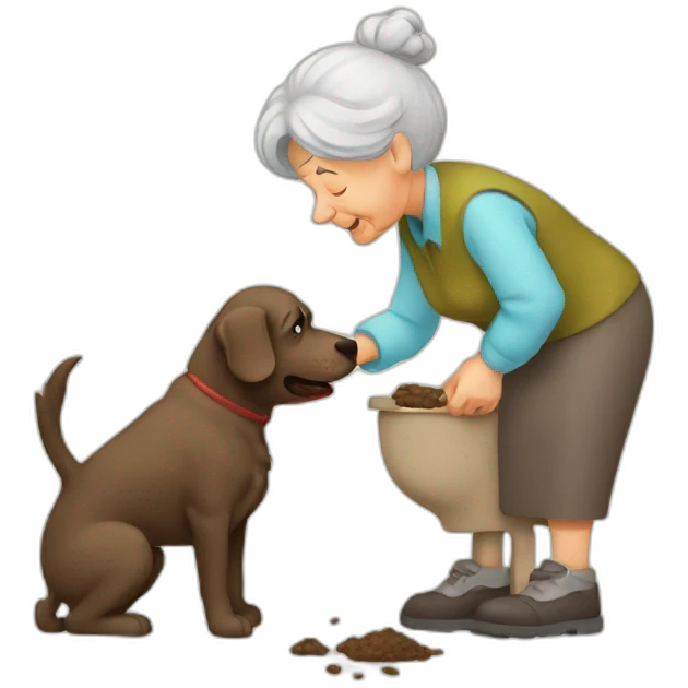 Old woman take picture of dog poop emoji