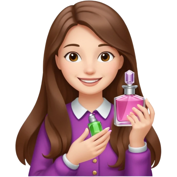 half body pretty long hair girl holding parfume with smile emoji