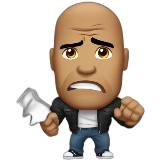 The rock with angry face while holding up a stop sign emoji