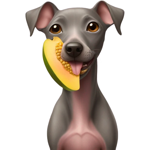 American Hairless Terrier eating mango  emoji