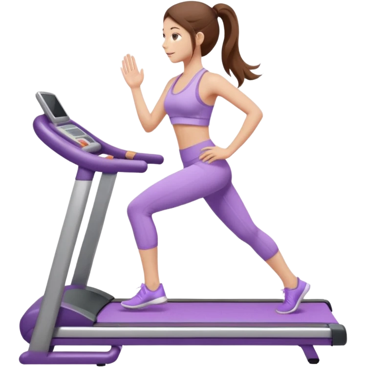 girl with long brown hair on treadmill wearing light purple yoga set emoji