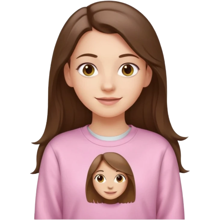 happy white long brunette hair girl with hazel eyes and in light pink sweatshirt with USC in white emoji