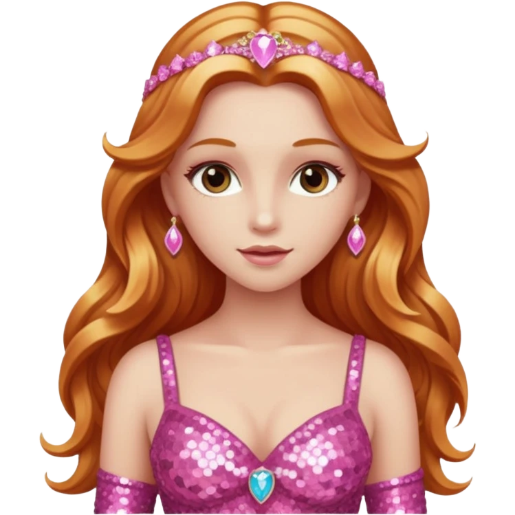 Venus, Goddess of Love from Gods and Goddesses with long reddish blonde hair, pink sequin outfit emoji