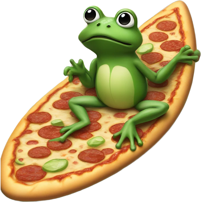 Frog on a surfboard eating a pizza in the middle of New York City  emoji