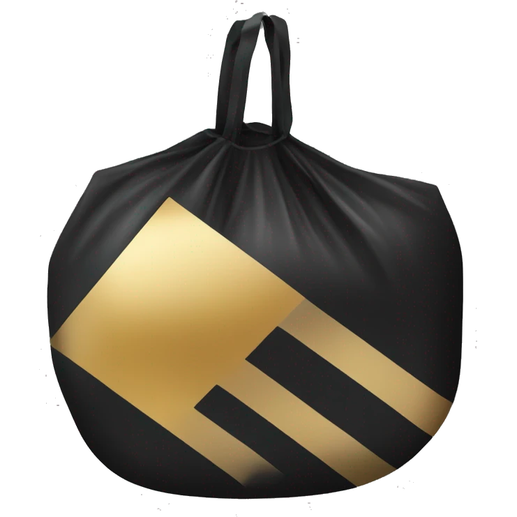An image of a black plastic bag with diagonal gold stripes. The top part has a cutout handle for easy carrying emoji
