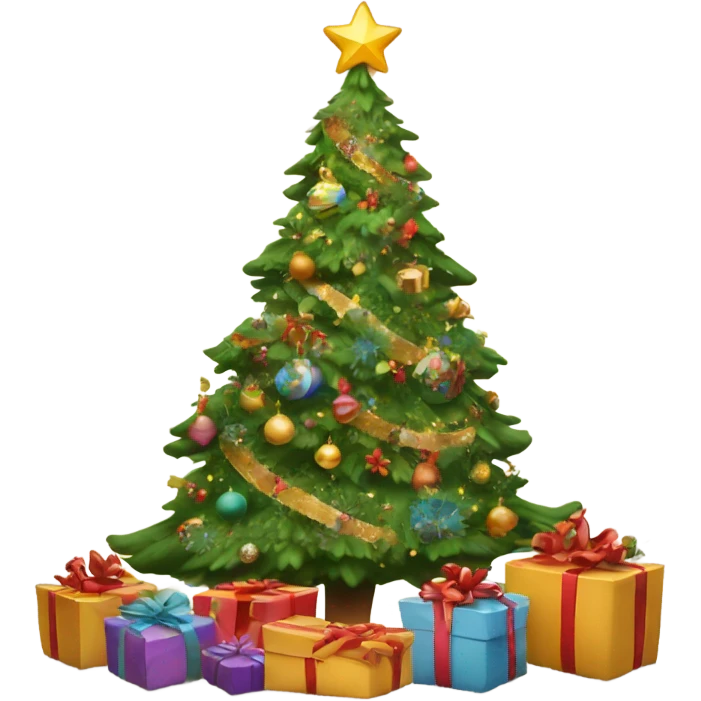 Beautifully decorated Christmas tree with Christmas presents around the base emoji