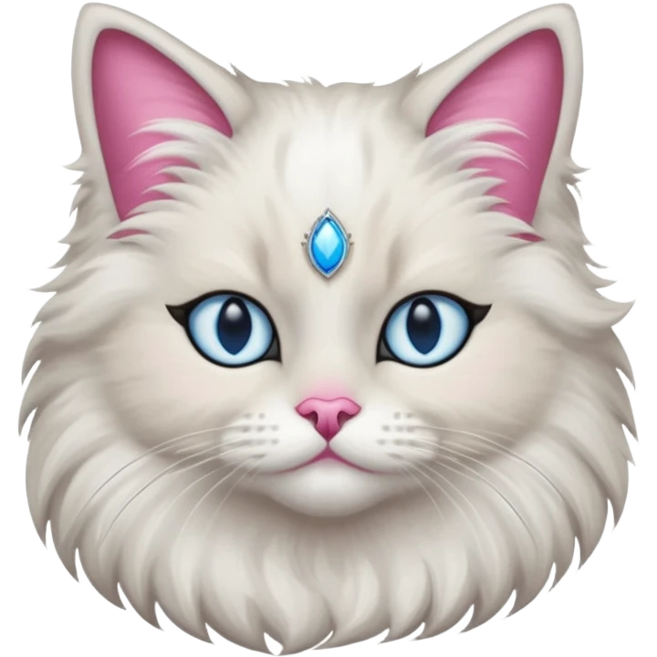 Neva masquerade cat, very fluffy, gray and white, blue eyes and pink nose. No jewelry  emoji