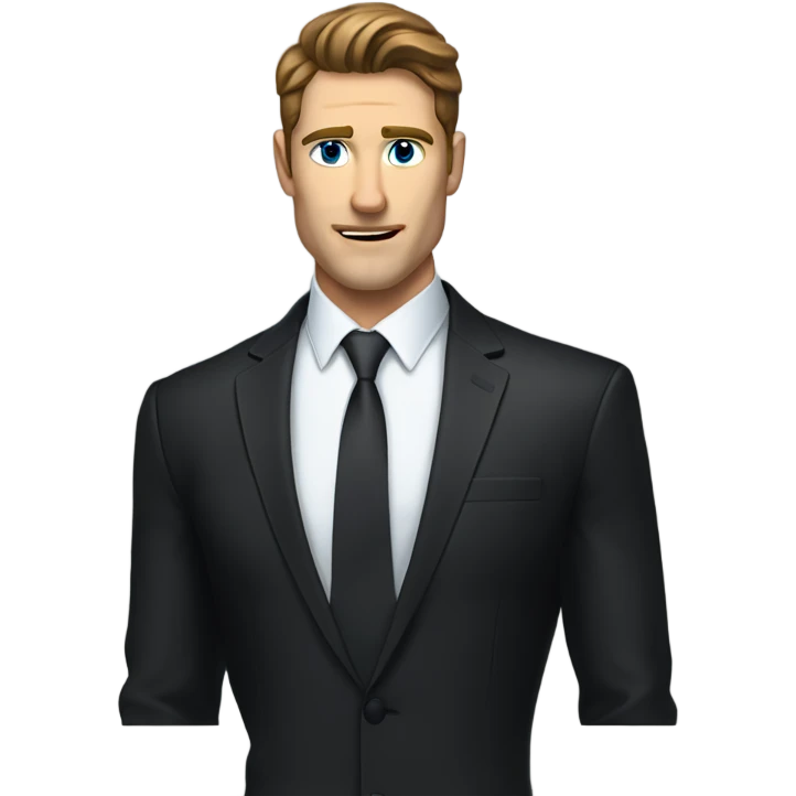 sharp jawline man brunette blue eyed man in a black suit emoji