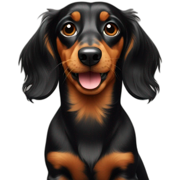 a black and tan long haired dachshund with a branch in its mouth emoji